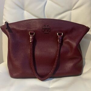 Tory Burch Dark Red Pebbled Leather Tote